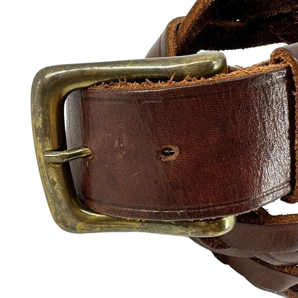 Calvin Klein Genuine Leather Belt Brown Woven Braided Womens Size S Classic Boho